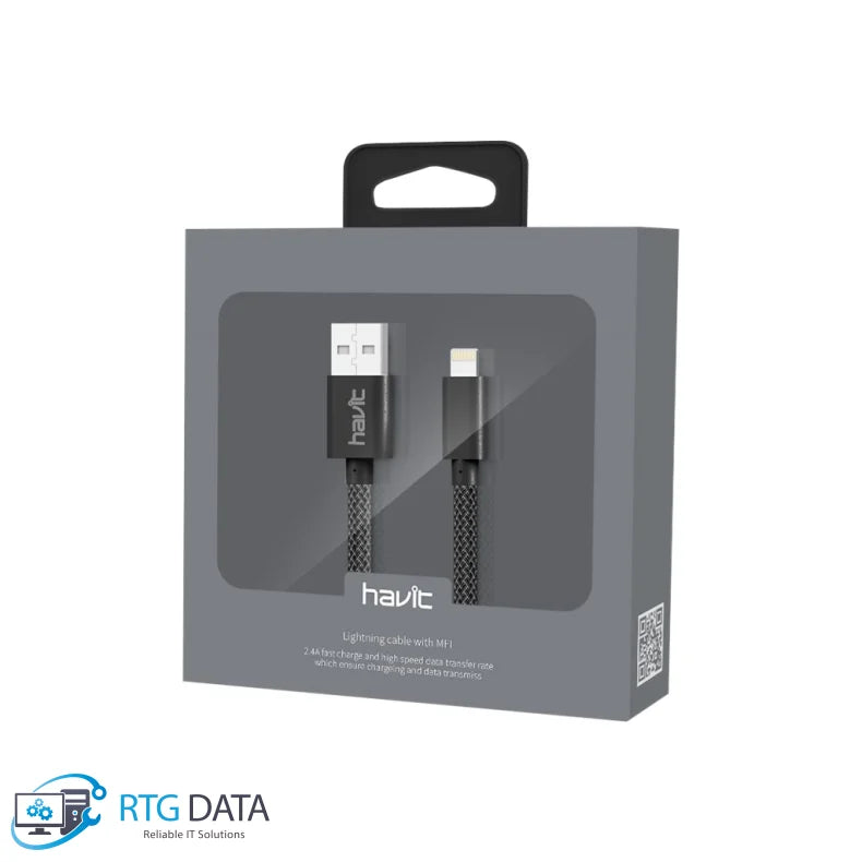 Havit MFi Sleeved Lightning Kabel Sort 1m