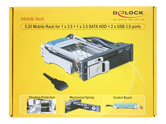 DeLOCK 5.25 Mobile Rack for 1x2.5 + 1x3.5 SATA HDD + 2xUSB 3.0 Ports